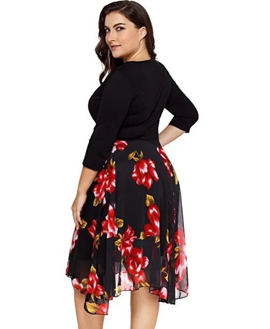 

TUHAO Autumn Women Ruffle Dresses Vintage Office Lady Floral Print Casual Patchwork Retro Big Size 5XL 4XL 3XL DressLM31