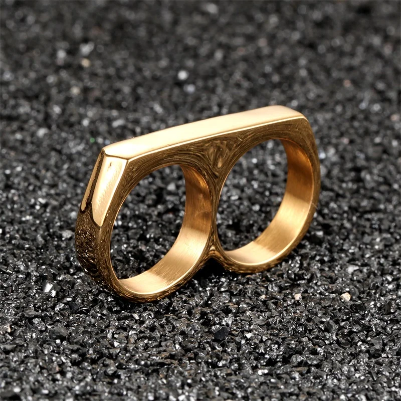 Панк для мужчин Байкер личность восстание два кольцо на палец Титан Нержавеющая