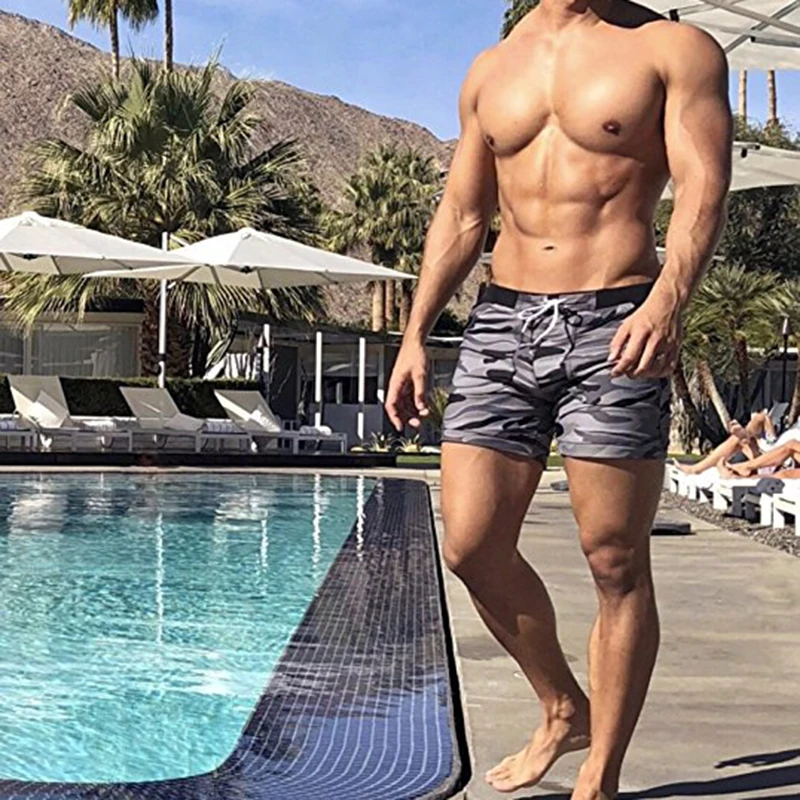 Sexy Men's Swimwear Swimsuits Man Camouflage Basic Swimming Trunks Surf Shorts Pocket Beach Style Fitness Men | Спорт и