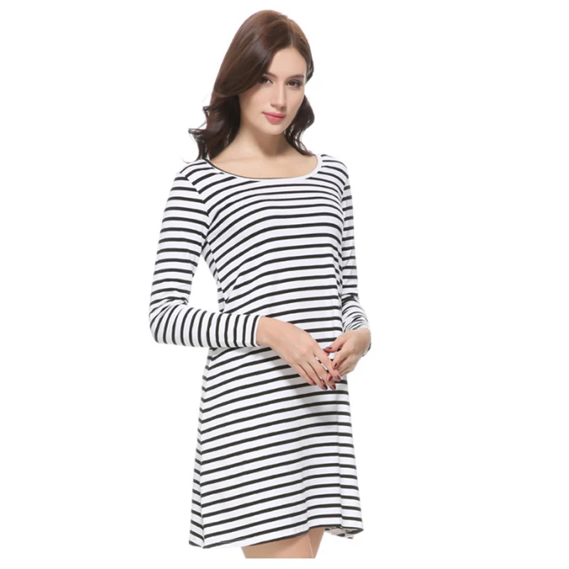 Women's Nightgown 100% Cotton Sleepwear Bust Padded Dress Plus Big Size Full Sleeve Striped Lounge Free shipping , iT398