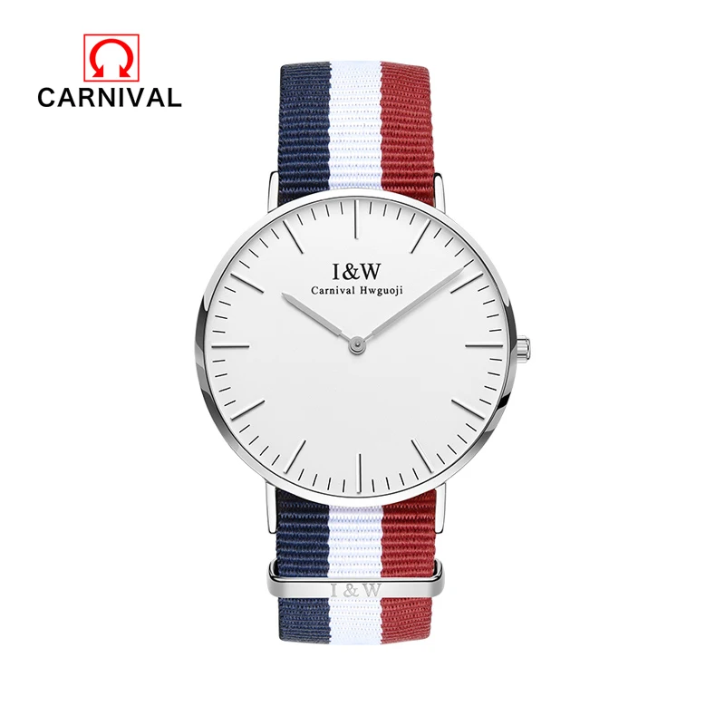 

CARNIVAL 2018 New Classic Brand Nylon Strap Watches Women Ultra Slim Quartz Watch Wristwatch Fashion Casual Relogio Masculino