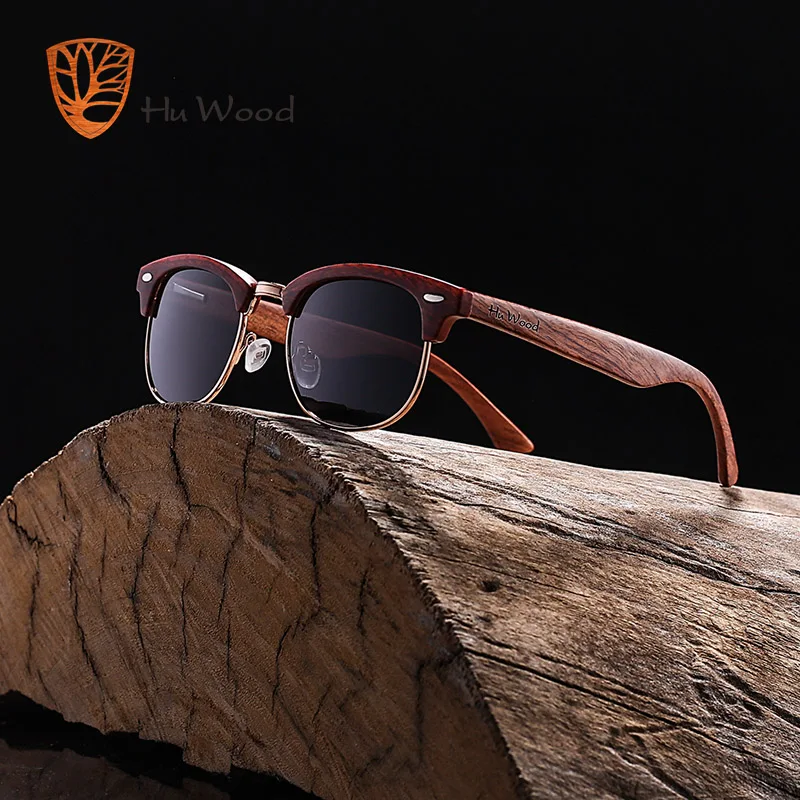 HU WOOD модные овальные Полуободковые солнцезащитные очки унисекс поляризационные