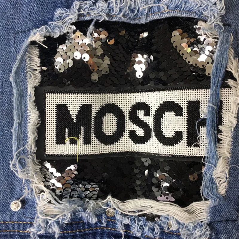 2019 новая джинсовая куртка женская с блестками жемчуг панк рукав летучая мышь