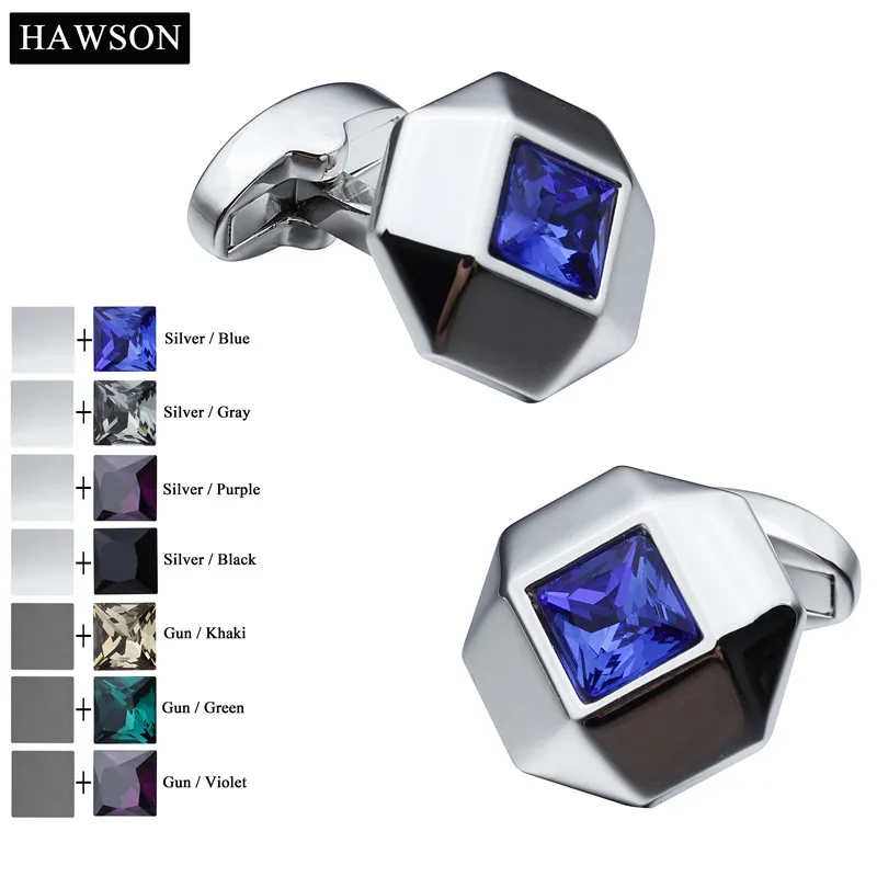 Hawson Octagon запонки с красочными Кристалл Best подарок мужу роскошные бренды |