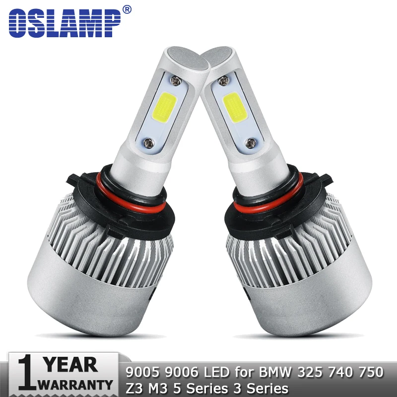 Oslamp 9005 9006 Hi lo Автомобильные светодиодные лампы для фар 72 Вт 8000lm COB фары 12 В 24 BMW 325 740