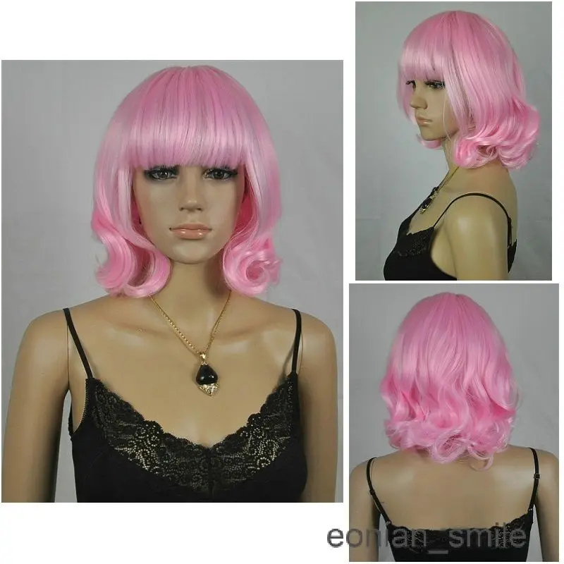 Мода Розовый Вьющиеся Короткие Женщины Девушка Косплей Парик + Hairnet NAE017 26%