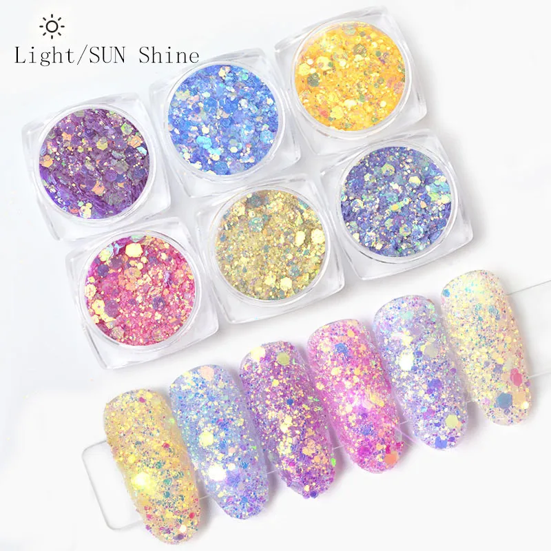 Light Chameleon Color Changing Nail Glitter Sequins Colorful Sparkly Manicure DIY Art 3D Decoration holographic art | Красота и