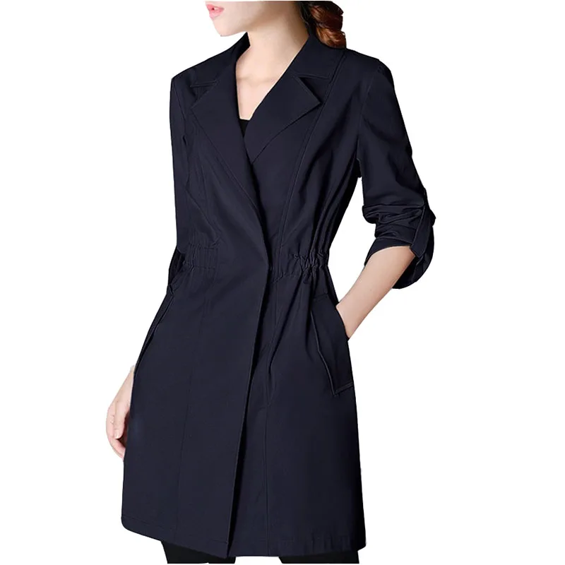 

Spring New Women Temperament Windbreaker coat Women's Slim Suit collar Long Trench Coats High quality Thin Casual Top coats A157