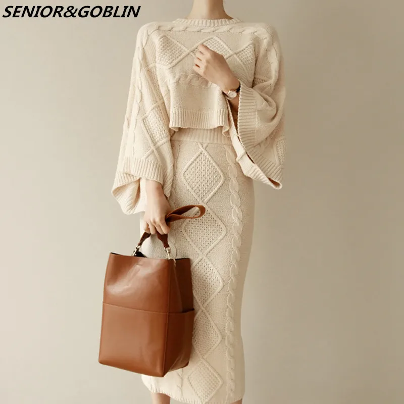 Женский трикотажный комплект из 2 предметов Свободный Топ с рукавом летучая мышь