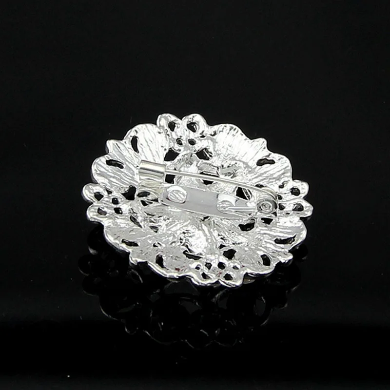 Роскошный блестящий круглый цветок с кристаллами стразами серебряный цвет броши