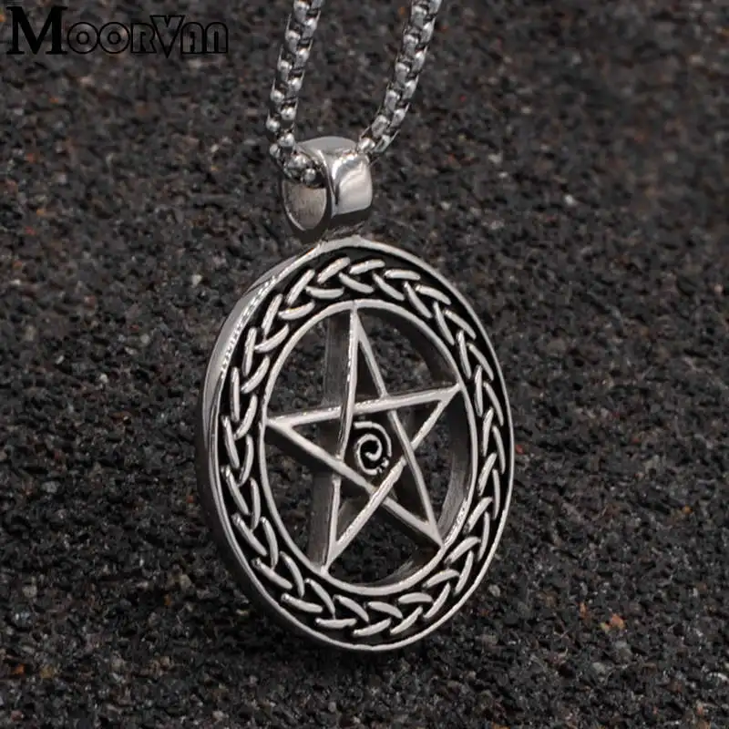 

Винтажное ожерелье Moorvan с круглой звездой серебристого цвета для мужчин, подвеска-качалка из нержавеющей стали для мальчиков