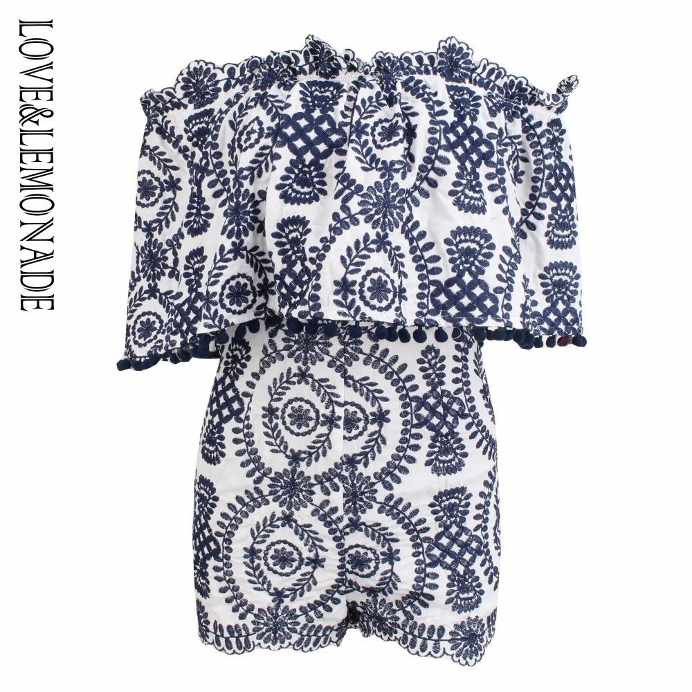 Love&ampLemonade Red Shoulder Flower Embroidery Cotton Material Playsuit LM0355 | Женская одежда
