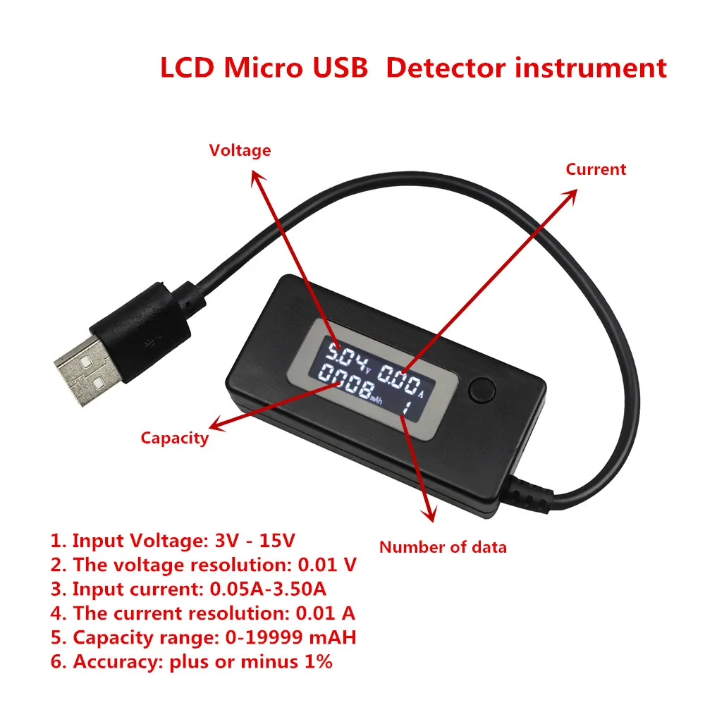 ЖК дисплей цифровой Micro USB экран мини детектор напряжения тока зарядное