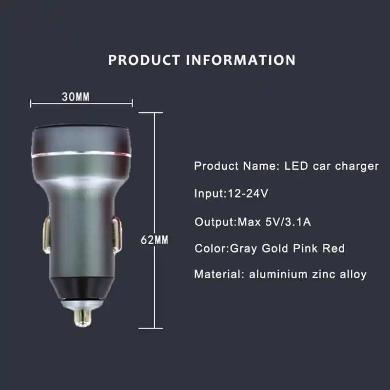 Автомобильное зарядное устройство с цифровым дисплеем двойной usb порт 3 1 А