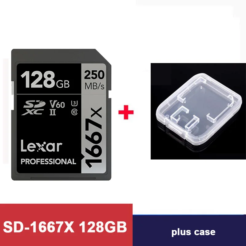 1667X-128G-plus-case Lexar SD Card 64 Гб 128 256 SDXC UHS-II U3 250 МБ/с. 1667x флэш-карта памяти для 3D 4K цифровой Камера карты - Емкость: 1667X-128G-plus-case
