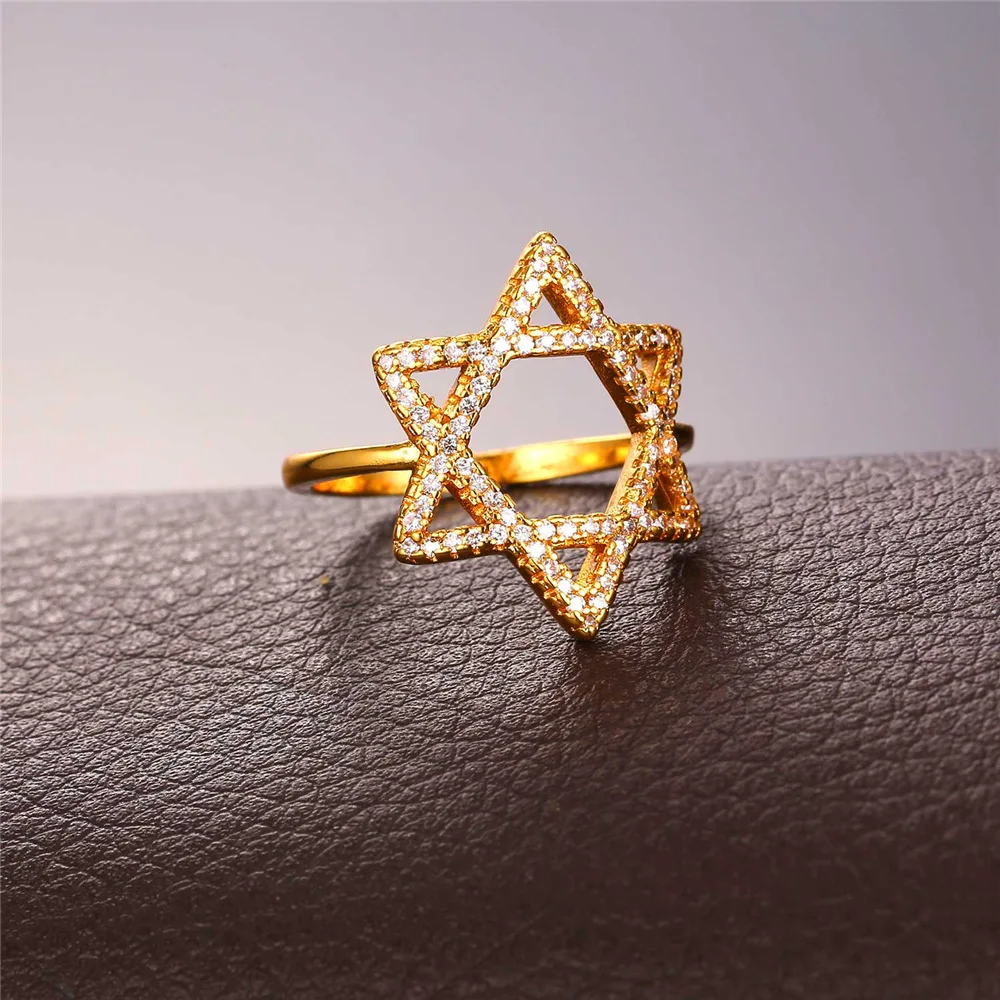 Женское кольцо с кубическим цирконием Collare Magen David Star золотое/серебряное