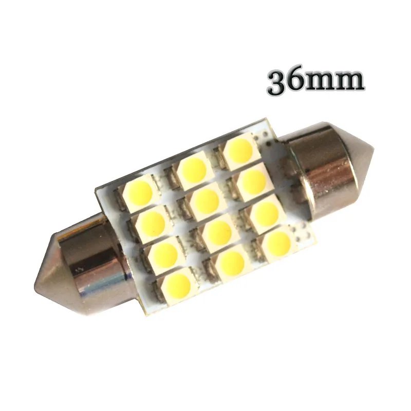 100 шт. гирлянда C5W 31 мм 36 39 41 купольная Лампа Белая 12 SMD 1210 светодиодный