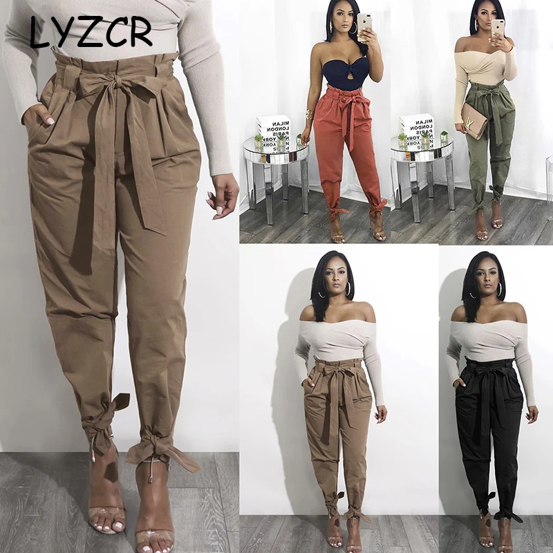 Брюки LYZCR женские свободные с высокой талией поясом|Брюки| |