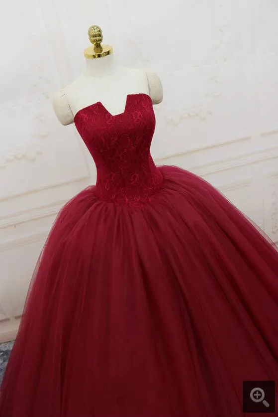 2017 Настоящее Изображение бордовое бальное платье кружевное свадебное без