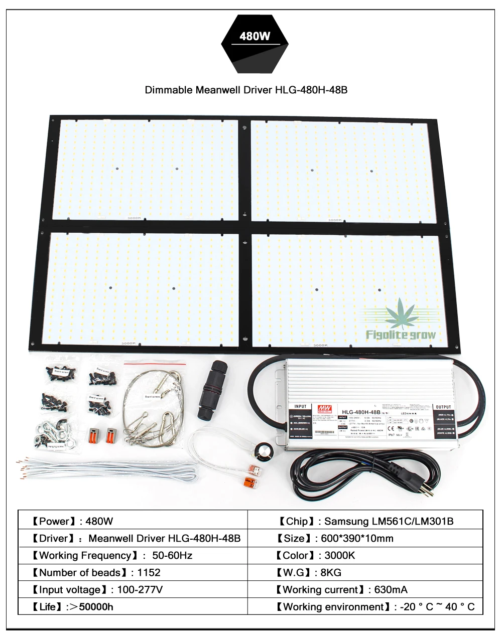 Figolite расти Quantum настольная Светодиодная лампа для выращивания светильник 480w 4xQB288 LM301B с 2 шт. Meanwell HLG-240H-48B