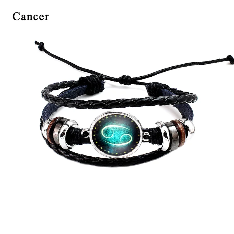 Мужской винтажный плетеный кожаный браслет 12 знаков зодиака | Украшения и