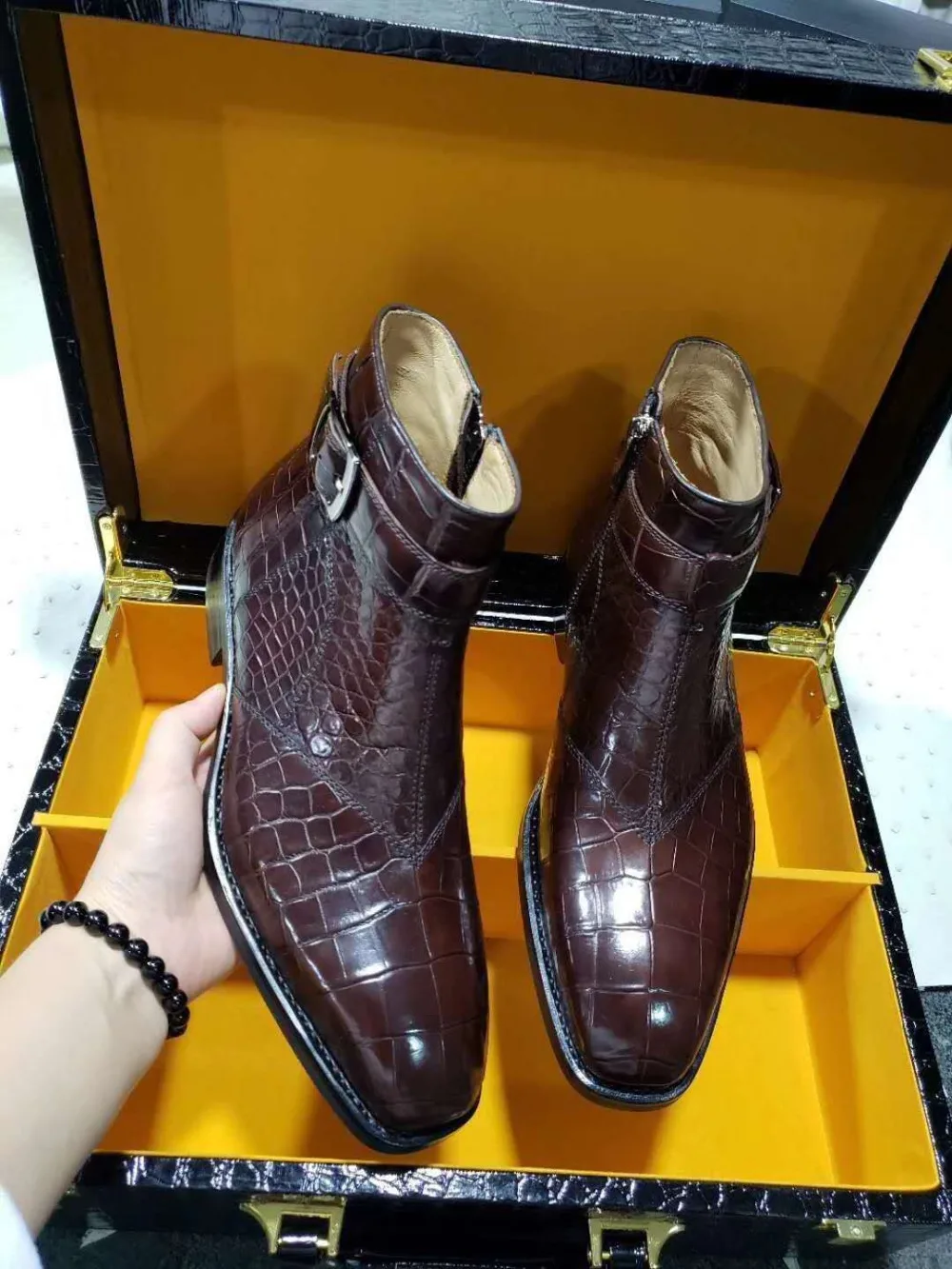 Мужские модные туфли из 100% натуральной крокодиловой кожи очень большие размеры с
