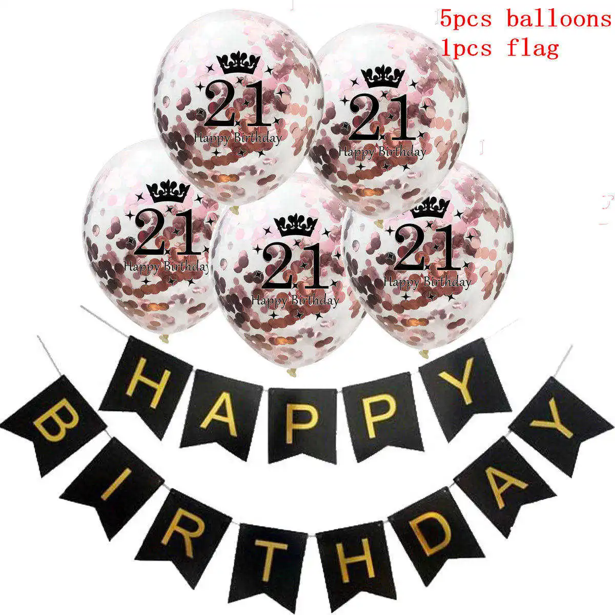 6pcs 12 inch 21st Sequins Transparent Balloons Black Birthday Flag Dessert Decorative Balloon Ceremony Layout Party Decoration | Дом и сад