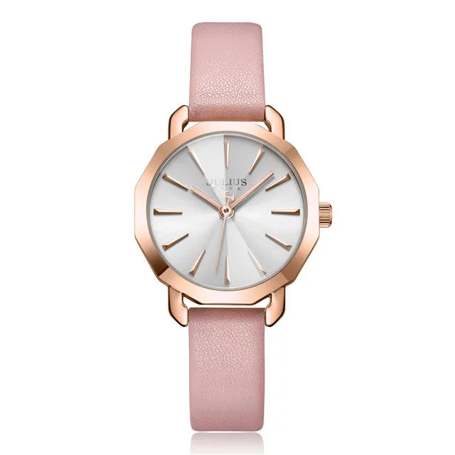 Pink Watch Julius бренд для женщин кожаный браслет часы модные женские фиолетовые кварцевые наручные часы розовое золото женское платье часы Reloj Mujer - Цвет: Pink Watch