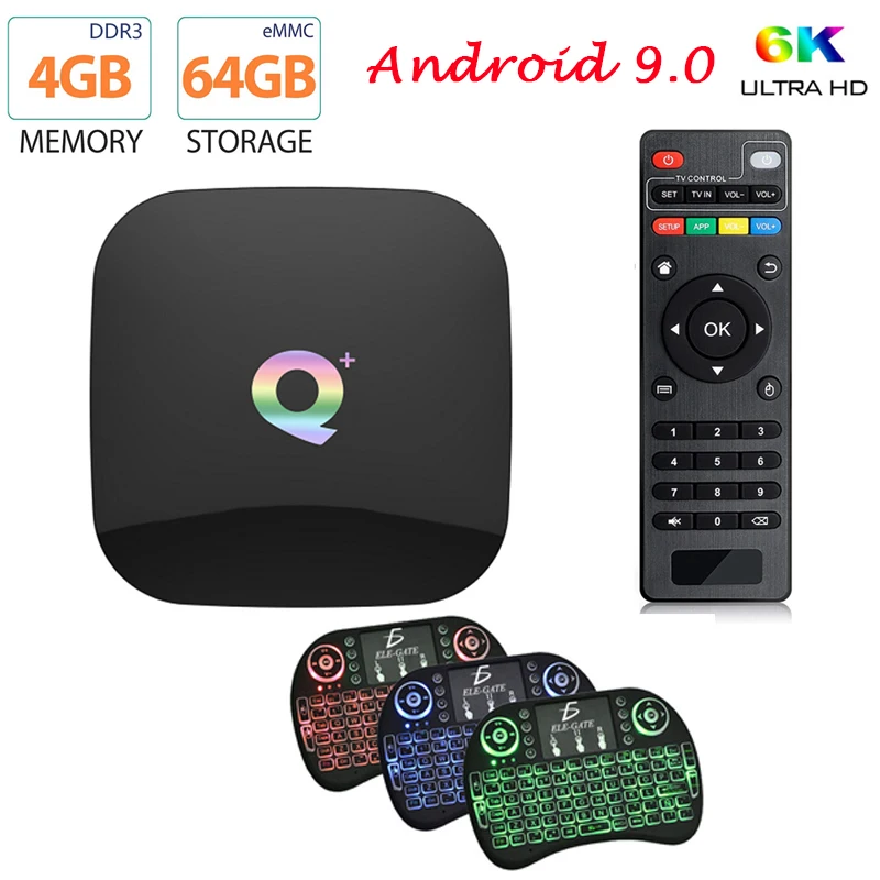 Смарт ТВ приставка Q Plus Android 9 0 4 Гб ОЗУ 32 ГБ 64 ПЗУ 6K H.265 USB3.0 Allwinner H6 PK MX10 PRO H96