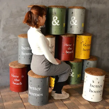 Винтажный металлический барный стул американский барабан мягкое