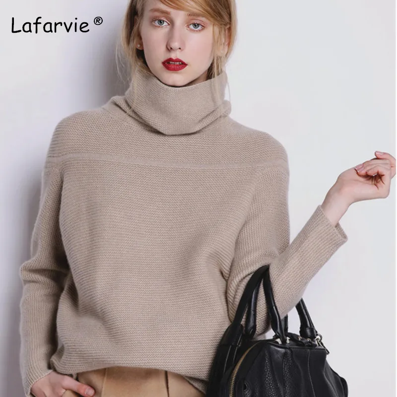 Lafarvie, свободный свитер с высоким воротом, Осень-зима, женский толстый теплый пуловер и свитер, мягкий джемпер с длинными рукавами, Femme Pull 4 вида цветов