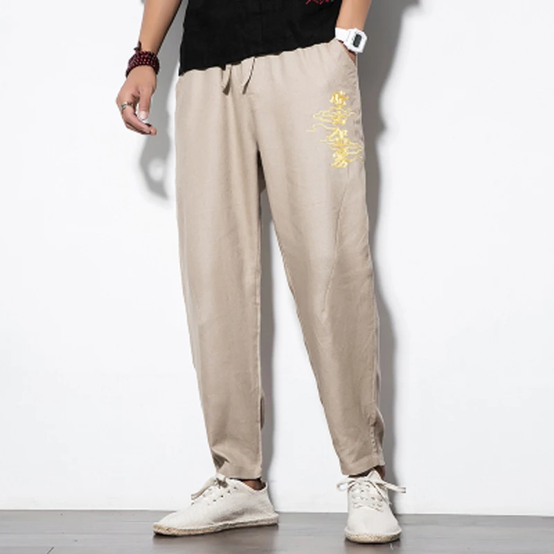 2018 nueva moda de verano seccion delgada hombres Lino Pantalones macho gran tamano Повседневный sueltan la cintura