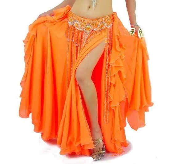 Бесплатная доставка! Женский костюм для танца живота Двухслойная юбка с разрезом