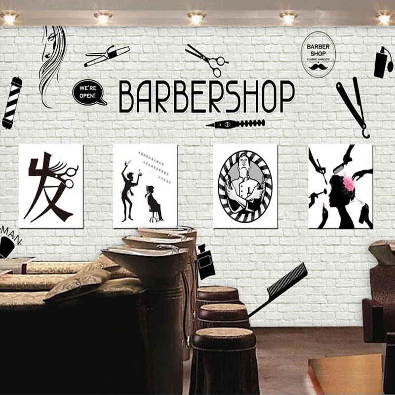 

Custom 3d mural fashion hair salon wallpaper barber shop supermarket store bedroom decoration hair cutting tools wallpaper mural