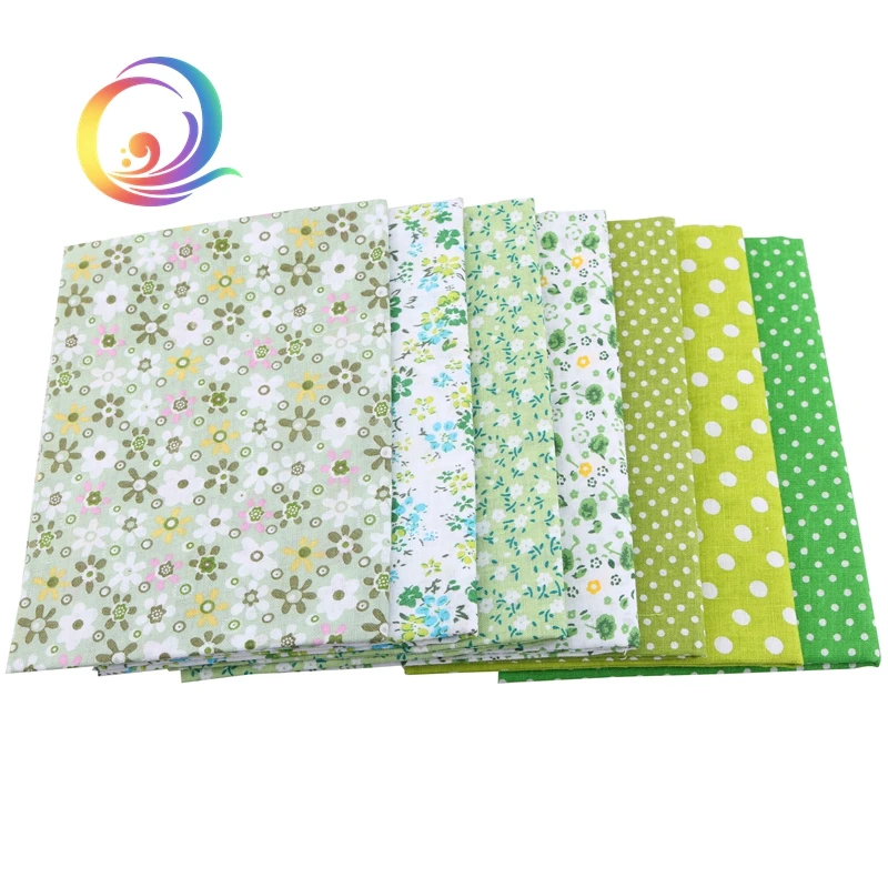 7pcs Green Thin Cotton Fabric Patchwork For Sewing Scrapbook Cloth Fat Quarters Tissue For Quilting Needlework Pattern 50cm*50cm