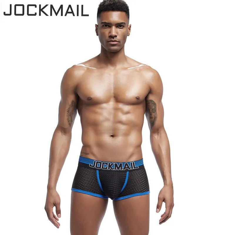 JOCKMAIL, новинка, нижнее белье для мужчин, боксеры, сетка, u-образный мешочек, сексуальные подштанники, Cueca, нейлоновые трусы, боксерские шорты для геев, мужские трусы