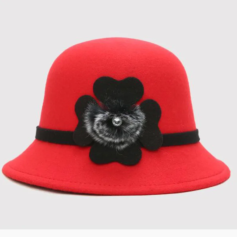

2018 Brand Fedora Hat Vintage Wool Women Felt Bowler Hairball Elegant Solid Color Cloche Winter Cap Soft for Women