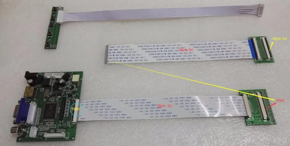 Universal VGA 2AV 60PIN TTL LVDS Controller Board Module Monitor Kit for Raspberry PI LCD HSD070IDW1 D00 Panel freeship | Электроника