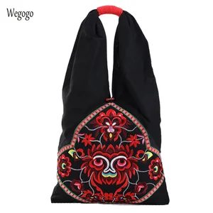 Женские сумки, этнические сумки с вышитыми цветами, Большая вместительная сумка на плечо, холщовая Ретро женская сумка, большие сумки для покупок и поездок для женщин