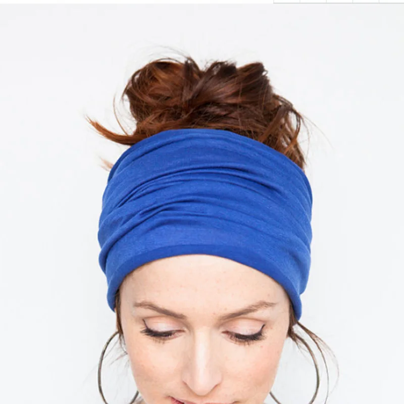 Style A Royal Blue Распродажа, Женская однотонная широкая повязка на голову, летняя богемная широкая эластичная лента для волос для девочек, эластичная Тюрбан, головные повязки для спа - Цвет: Style A Royal Blue