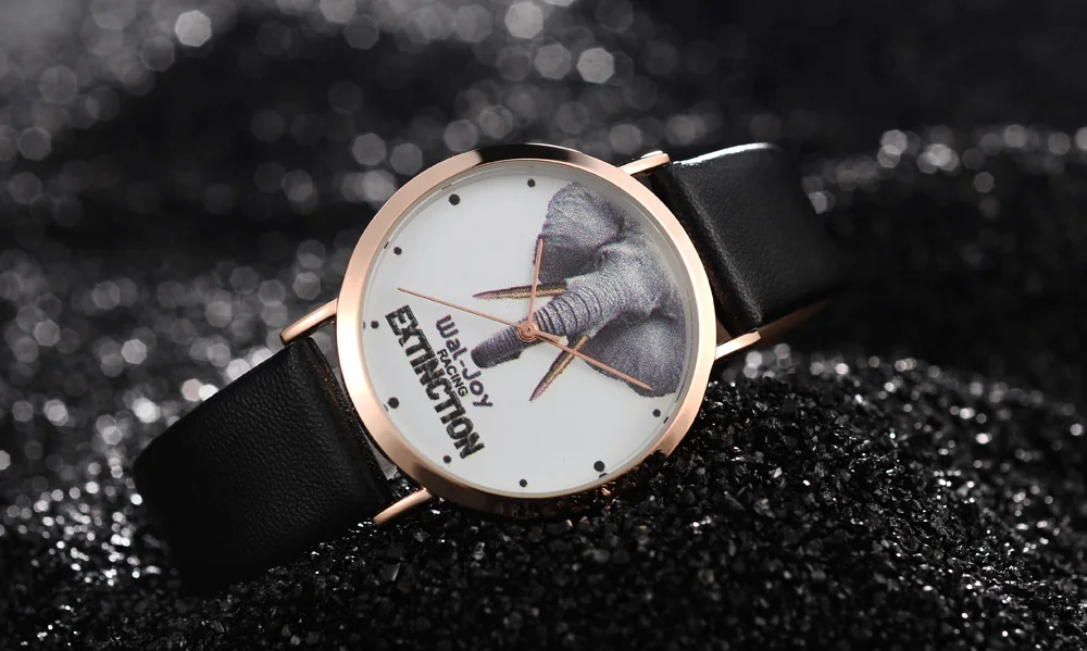 Бренд Wal-Joy винтажные женские кварцевые часы классические черные со слоном