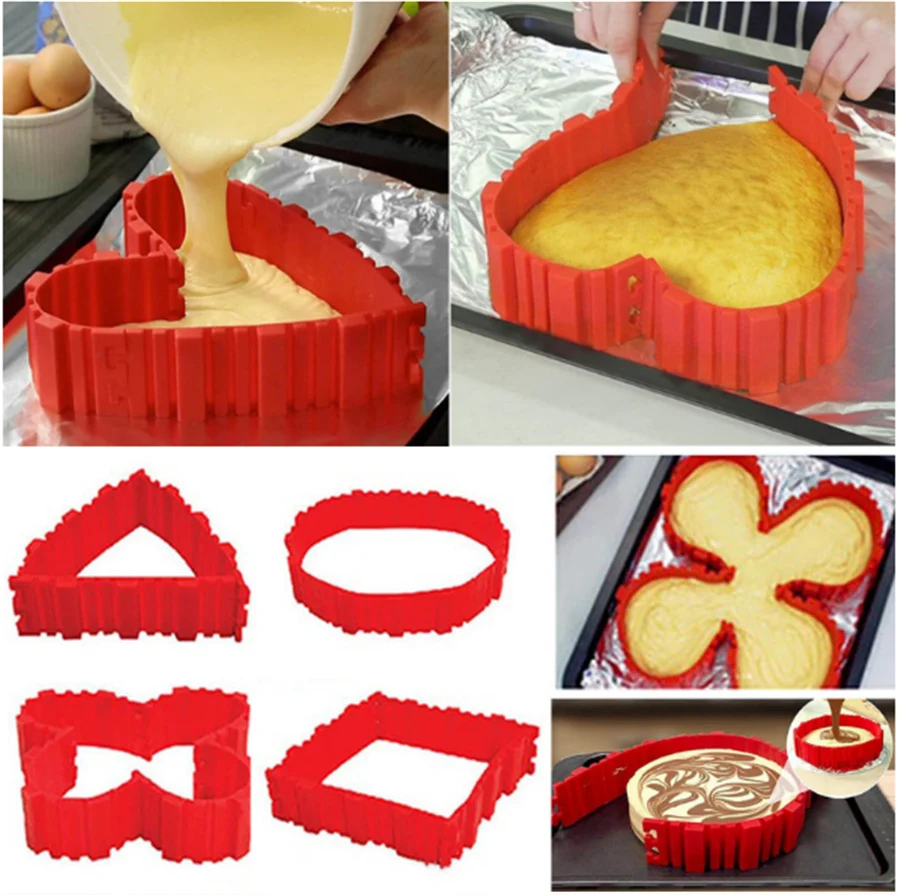 

4Pcs/set Interesting DIY Silicone Cake Mold Multi Style Puzzle Bake Cake Buckle Type Connect Baking Frame Free Combination