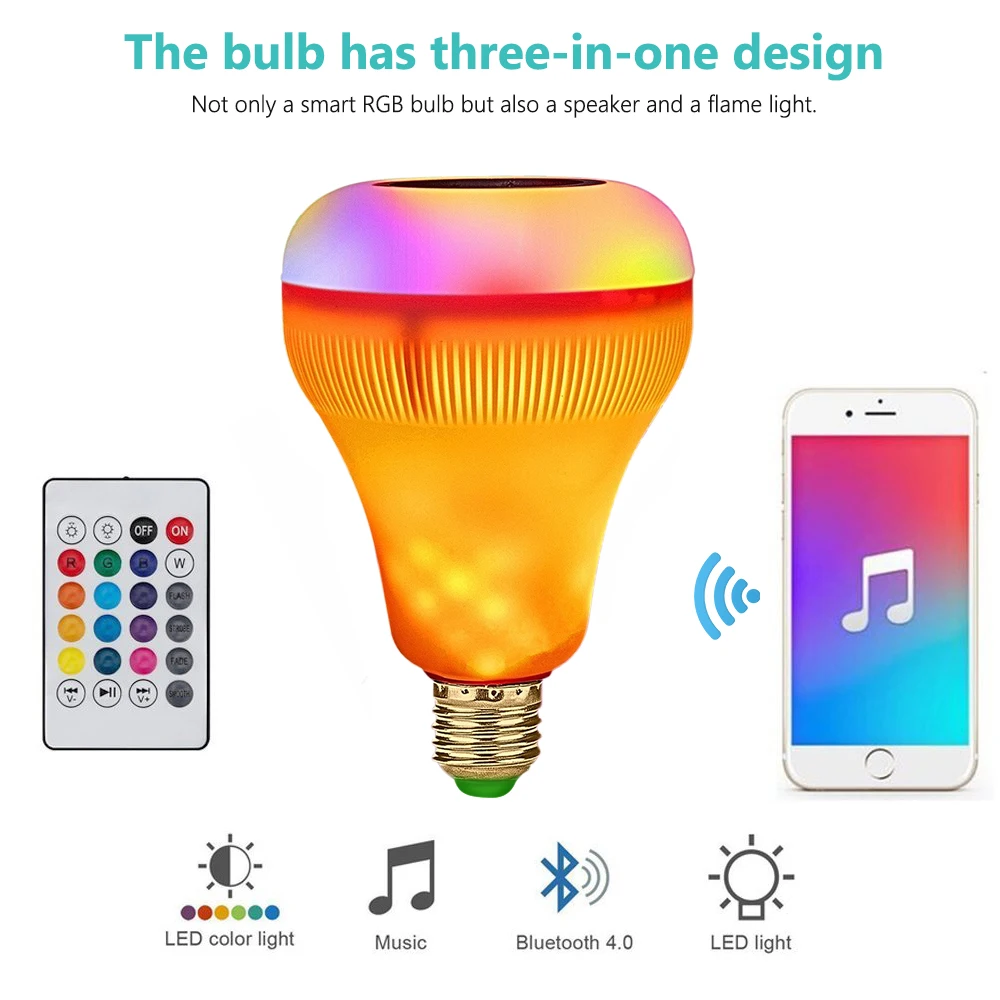 Беспроводной Bluetooth динамик Donwei E27 + 12 Вт RGB лампа с пламенем 110 В 220 умсветильник