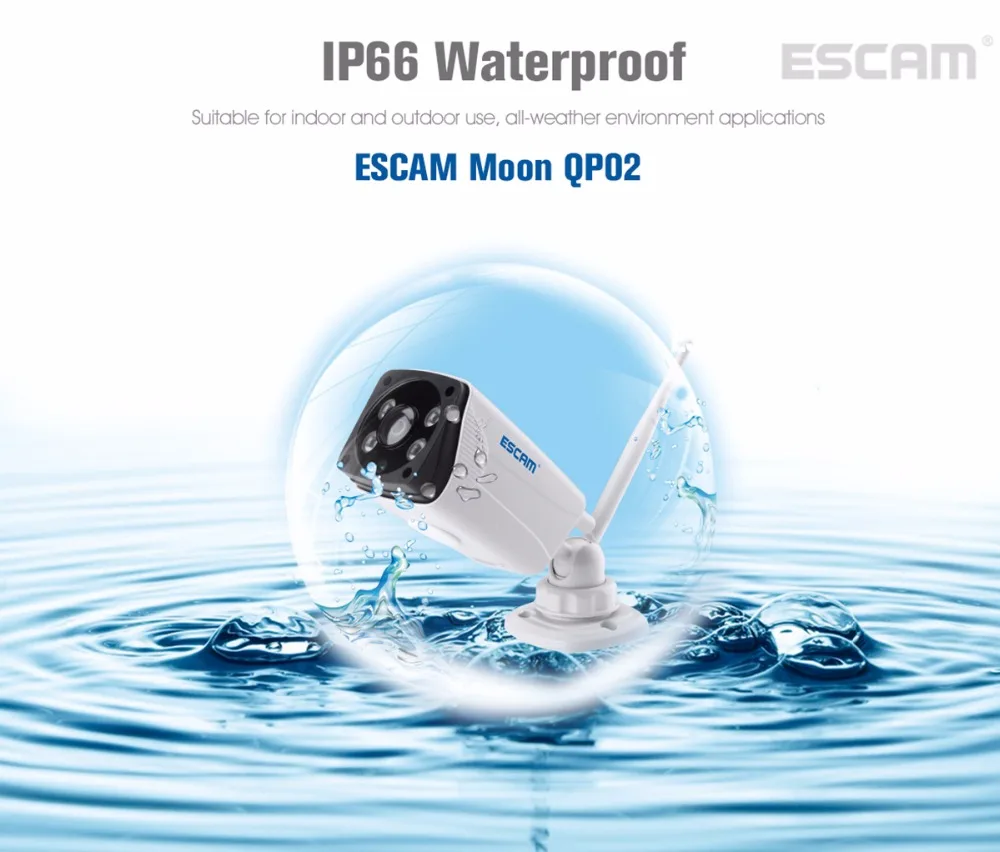 Escam Moon QP02 2MP HD 1080P Wi-Fi камера с сигнализацией, наружная цилиндрическая IR-Cut ip-камера с разрешением 180 градусов, поддержка Макс 64 ГБ, TF карта
