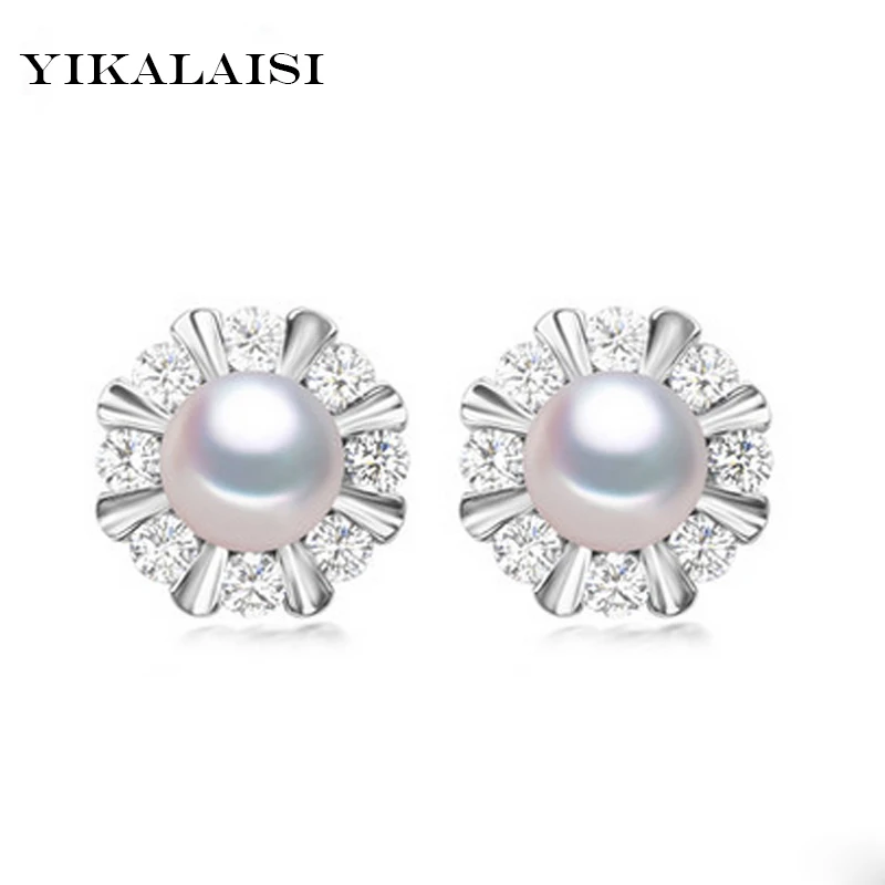 

YIKALAISI 2017 100% Real Natural Freshwater Pearl jewelry Earring with 925 sterling silver jewelry 7-7.5mm Pearls Jewelry