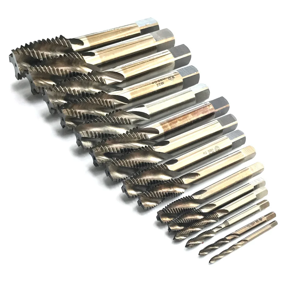 値段 Hss M35 Co5 % Cncメイド15ピースセットスパイラルフルートマシンタップねじタップhss M3/m4/m5/m6/m8/m10/m12/m14/m16/m18/m20/m22/m24/m27/m30