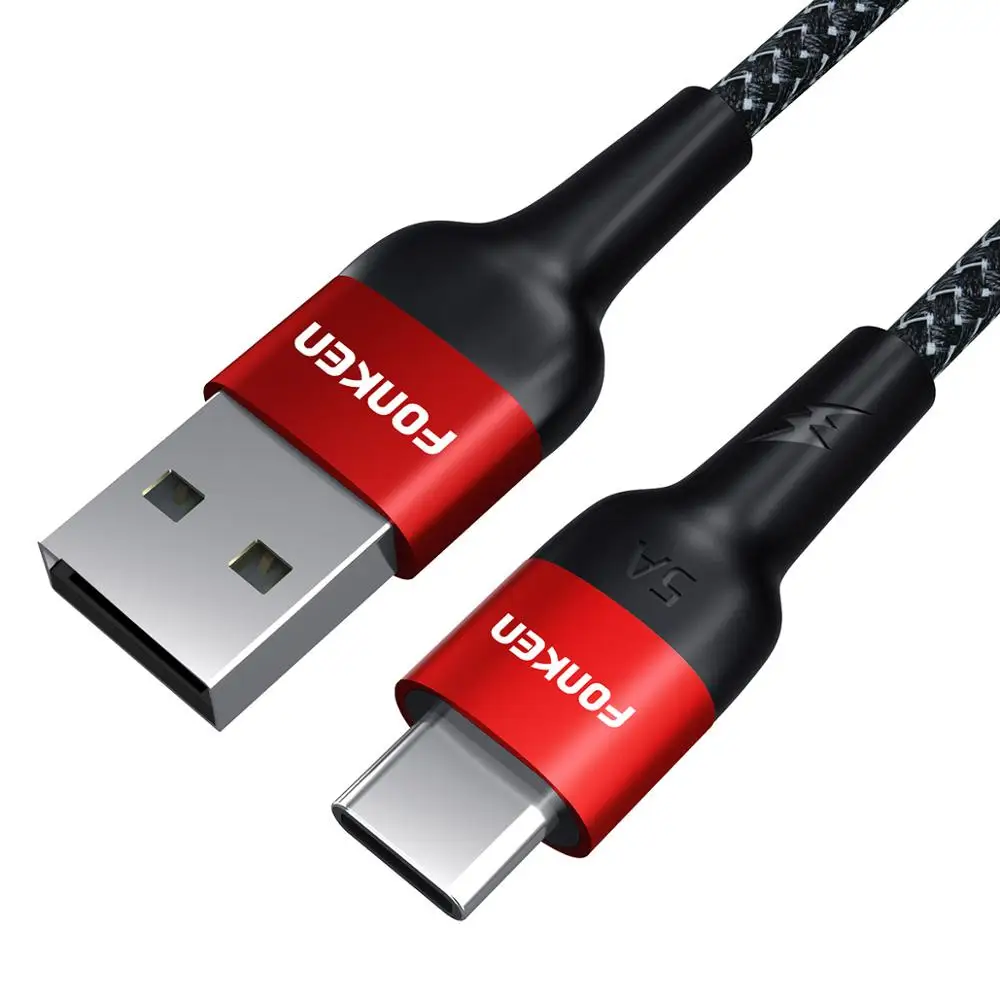 Red 5A cable FONKEN 5A USB C кабель 40 Вт Быстрая зарядка type C кабели для HUAWEI P30 MATE 20 PRO быстрое зарядное устройство Шнур type-C Android телефонный провод - Цвет: Red 5A cable
