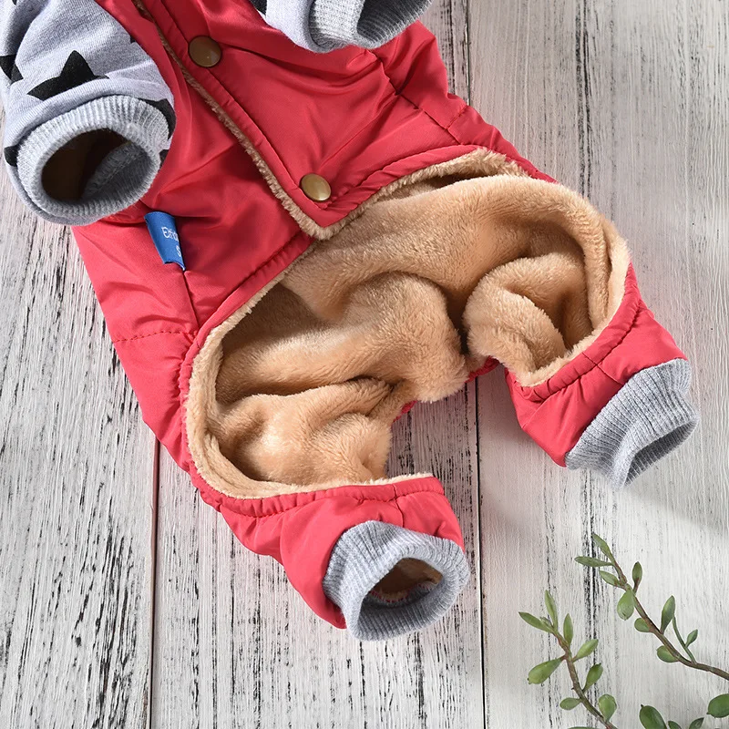 Winter New Arrivals Warm Dog Clothes with Five-pointed Star Printed Hit Color Four-footed Pet Jumpsuit for Small Dog Pug Clothes