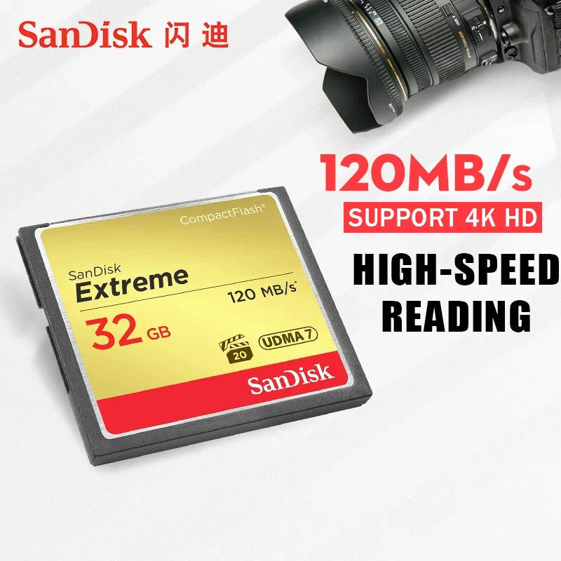 Sandisk Экстрим Compact Flash Камера цифровой карты памяти 32 ГБ 64 128 до 120 МБ узнать Скорость