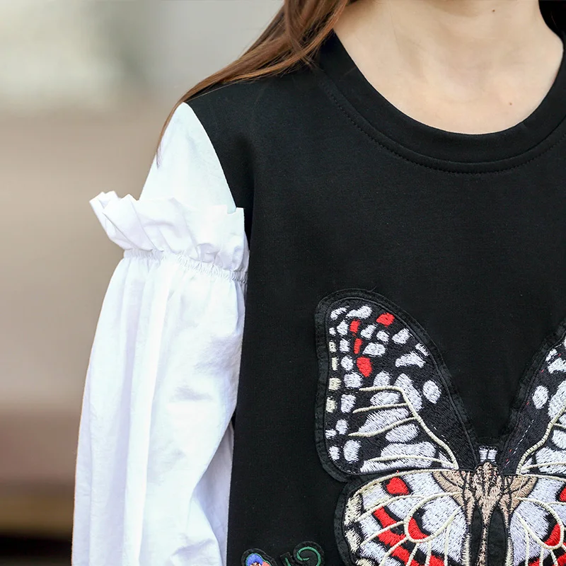 Коллекция 2017 года осеннее платье для девочек с цветочной вышивкой и аппликацией